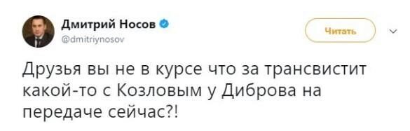 Дмитрий Носов в Twitter унизил Яну Кошкину и назвал ее “трансвеститом”