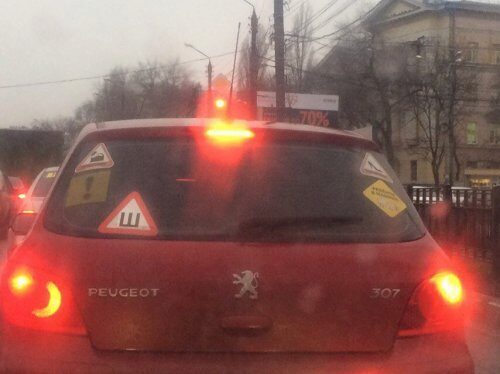 В Воронеже водителей развеселила куча наклеек на Peugeot 307