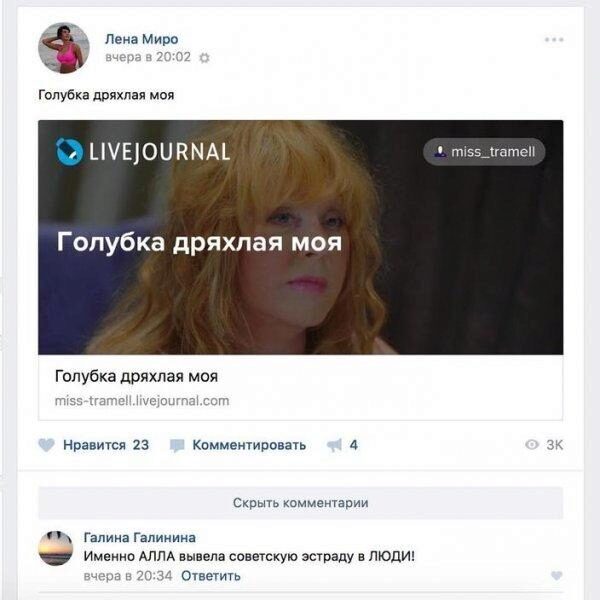 Блогер Лена Миро высмеяла в посте Аллу Пугачеву и была поражена глупостью ее фанатов