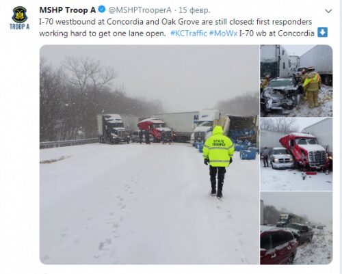 Около 50 авто столкнулись в США из-за снега