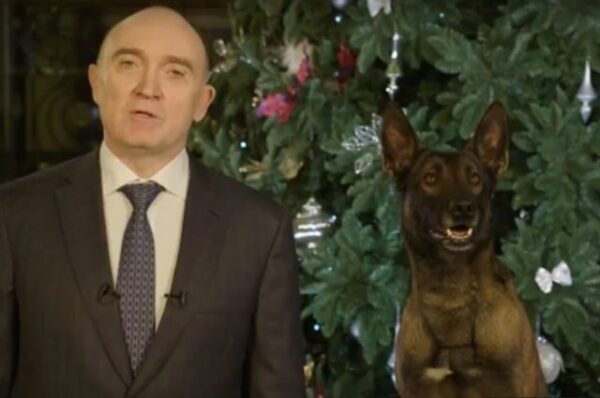 Губернатор Борис Дубровский записал новогоднее обращение вместе с полицейской собакой
