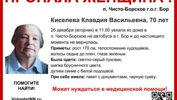 На Бору разыскивают 70-летнюю Клавдию Киселеву