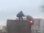 Под Киевом свинья и мужчина устроили «битву» на крыше фуры