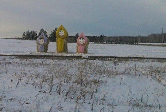 В Челябинской области поля вдоль дорог украсили новогодними фигурами из сена