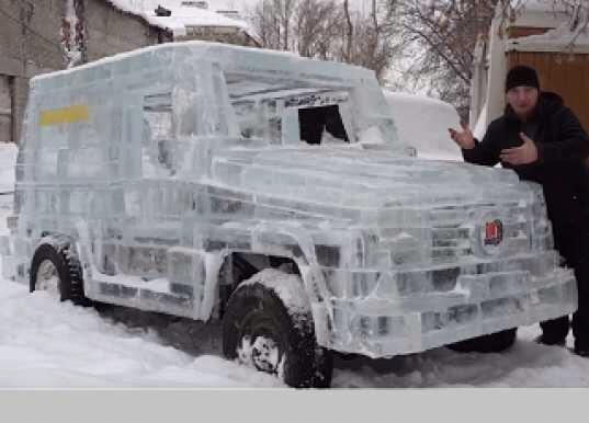 Сибирские умельцы сделали автомобиль изо льда - внедорожник может ездить