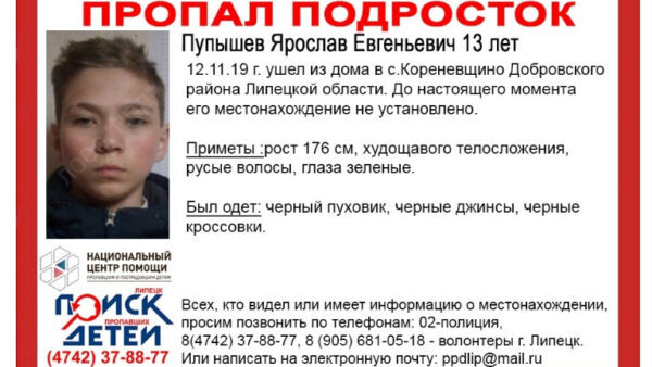 13-летний мальчик пропал в Липецкой области