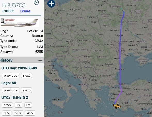 Самолет, который связывают с семьей Лукашенко, улетел в Турцию