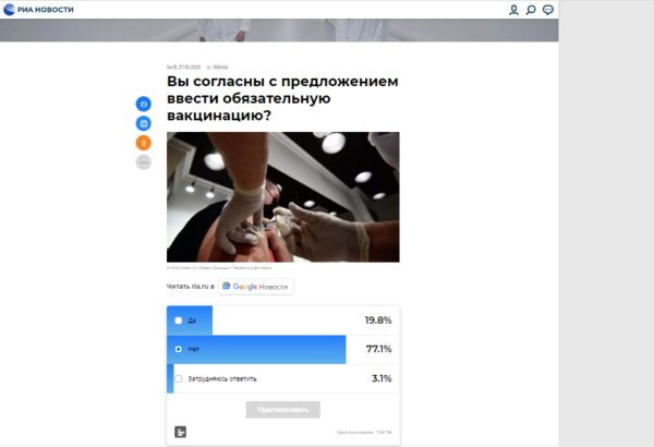 РИА Новости - 80% участников опроса проголосовали против обязательной вакцинации